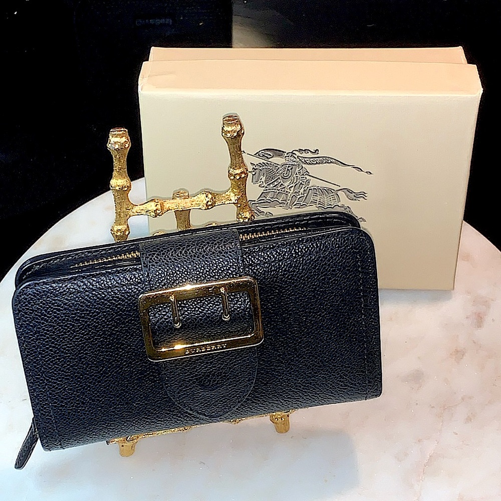 BURBERRY COMPACT ZIPPY WALLET BLACK LEATHER NOVA CHECK BOX DUST COVER HAMPSTEAD - Picture 4 of 15